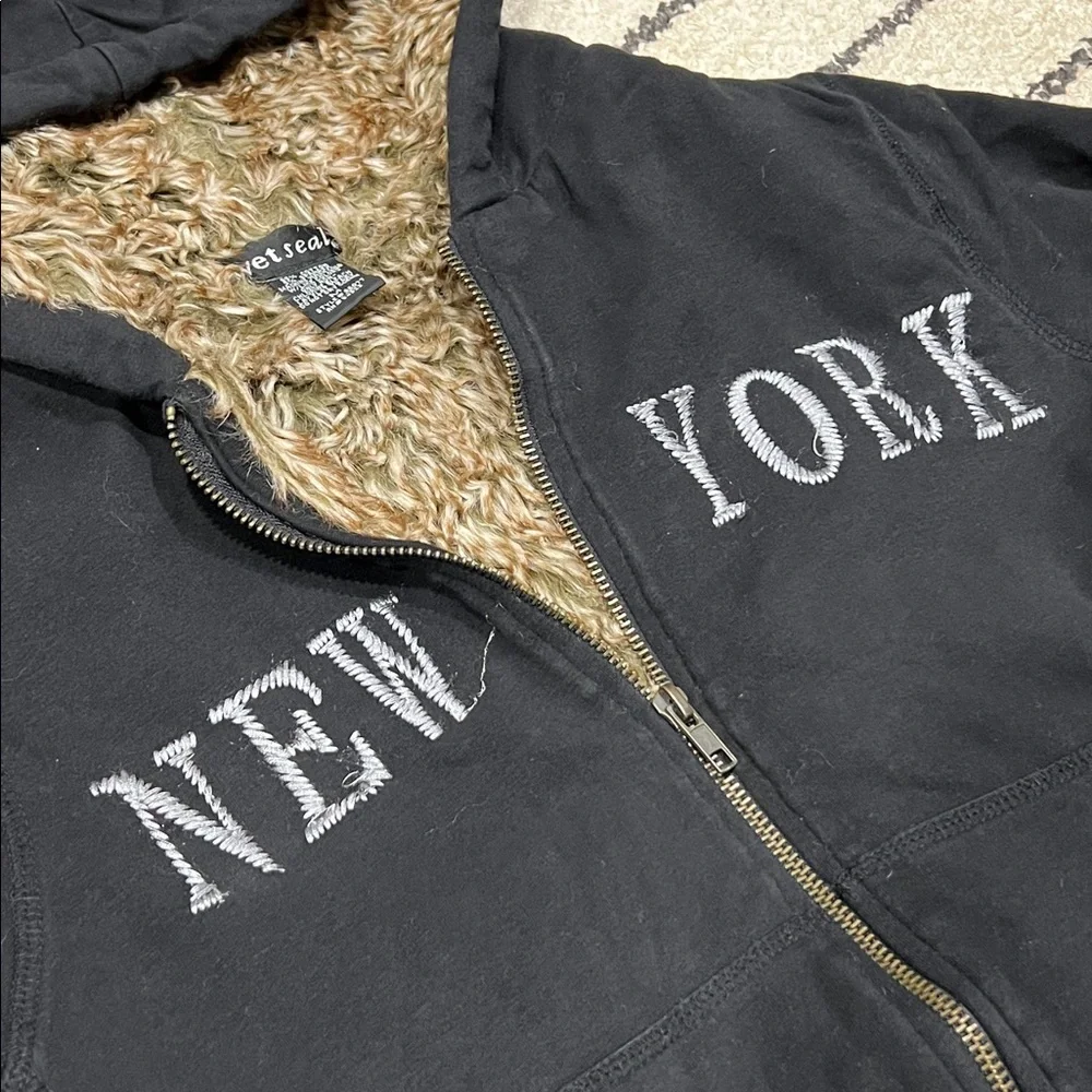 Y2K Wet Seal Black Jacket with Faux Fur Lining
